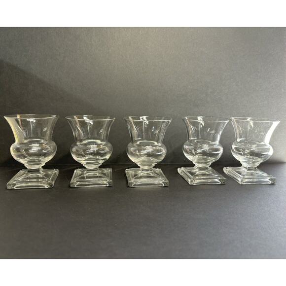 SET OF 5 DUNCAN & MILLER Alden GLASS Juice Oyster Fruit Cocktail Square Pedestal - Picture 1 of 7
